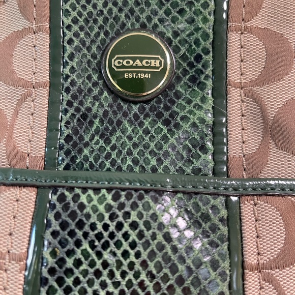 Coach Shoulder Bag- Signature canvas with Green Snakeskin—NEW! - Picture 4 of 10